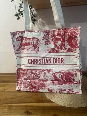 Dioriviera Red and Cream Canvas Tote